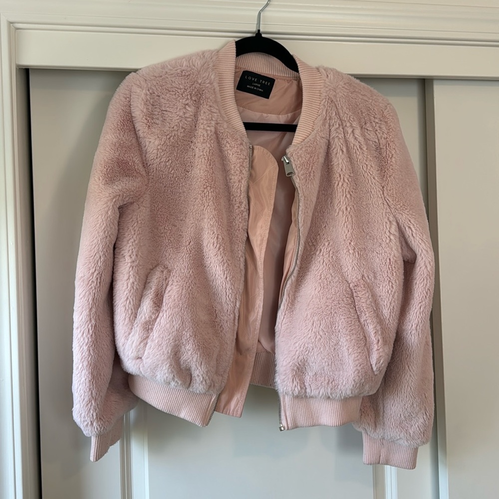 Fuzzy Pink Bomber Jacket